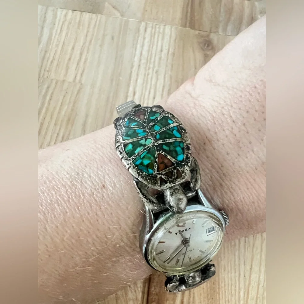 Timex ladies sterling silver mosaic turtle southwestern watch NEW BATTERY